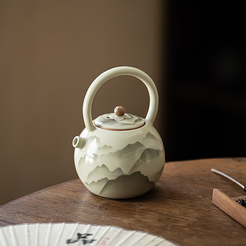 汝窯復古陶瓷圓滿提梁壺