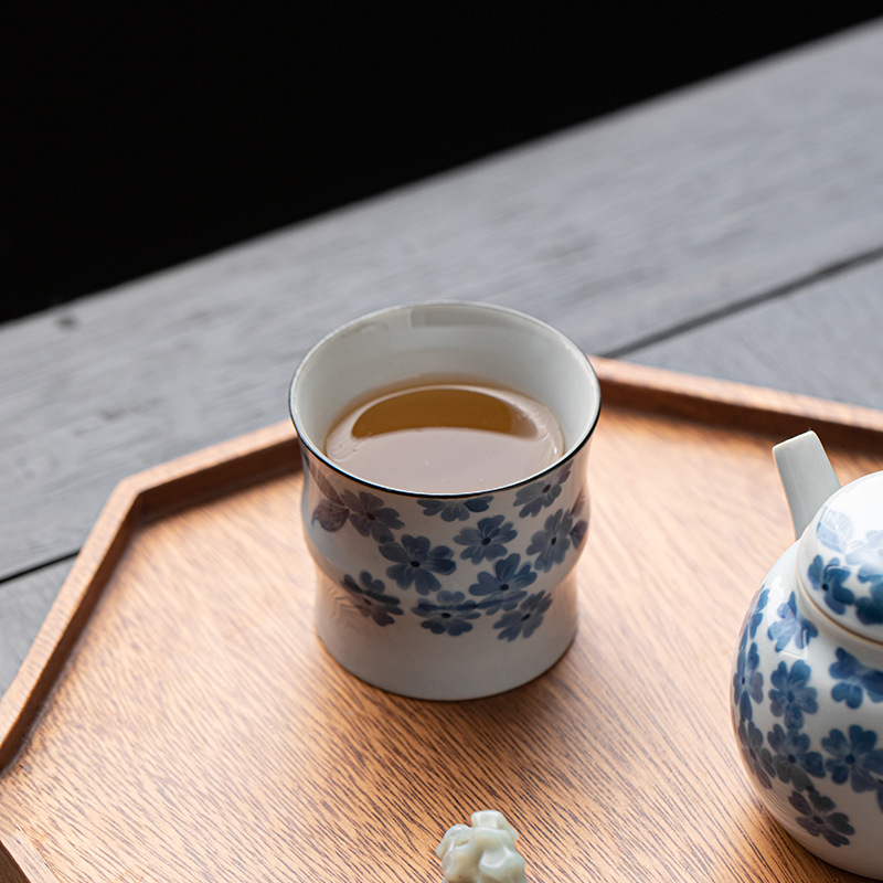 手繪海棠茶杯陶瓷主人杯