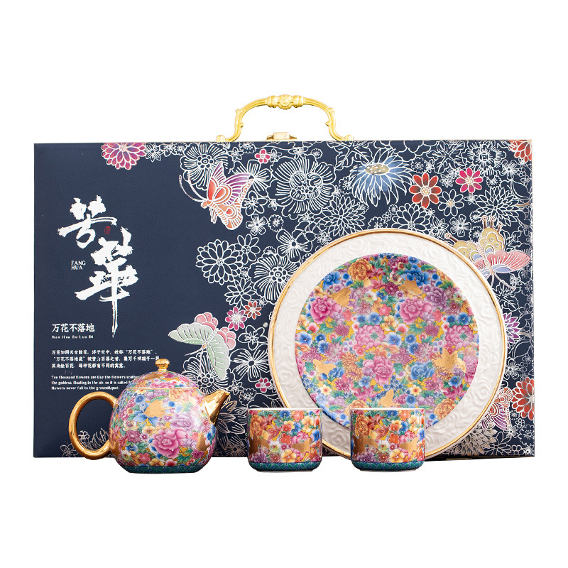 琺瑯彩一壺兩杯描金小套裝