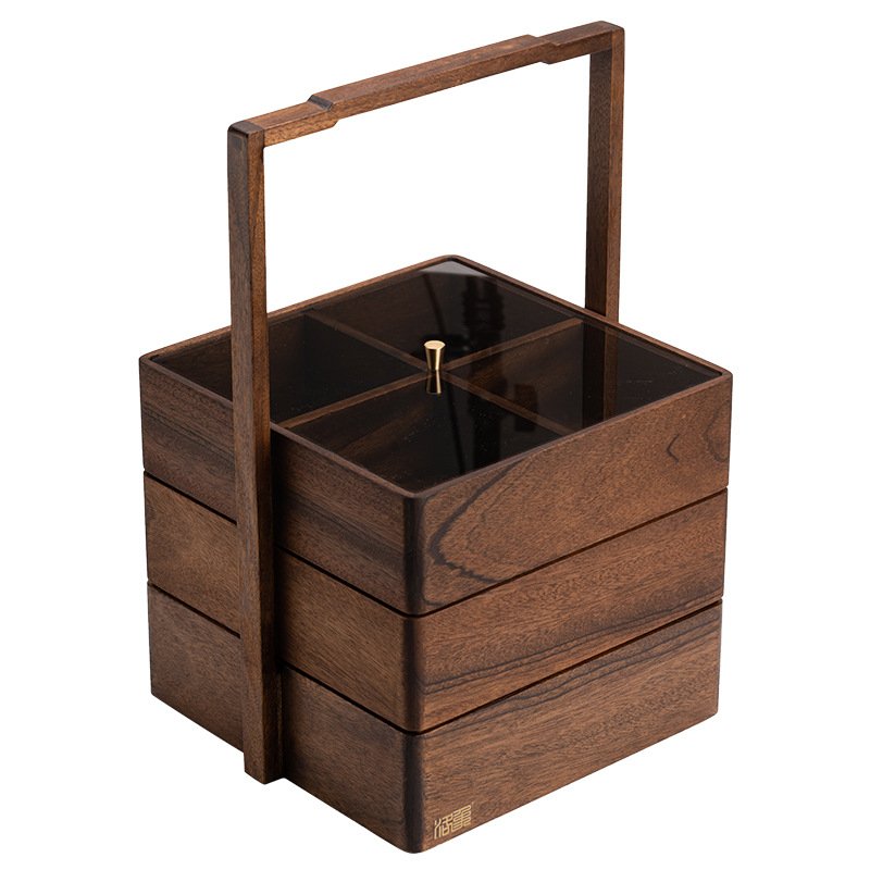 黑胡桃木手提戶外食盒