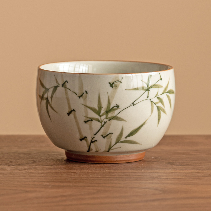 手繪翠綠文竹將軍主人杯