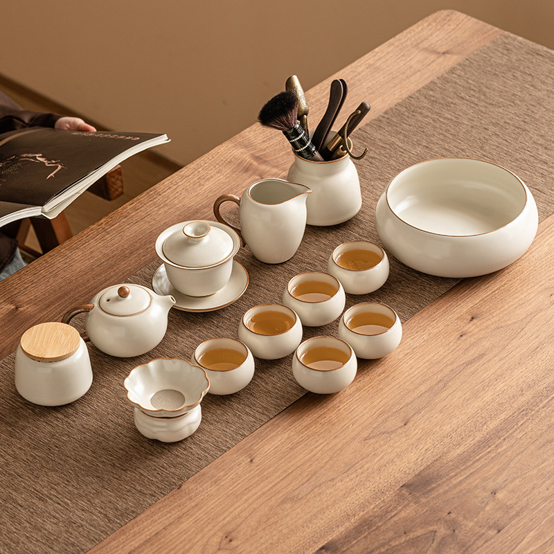 米黃簡約汝窯茶具套裝