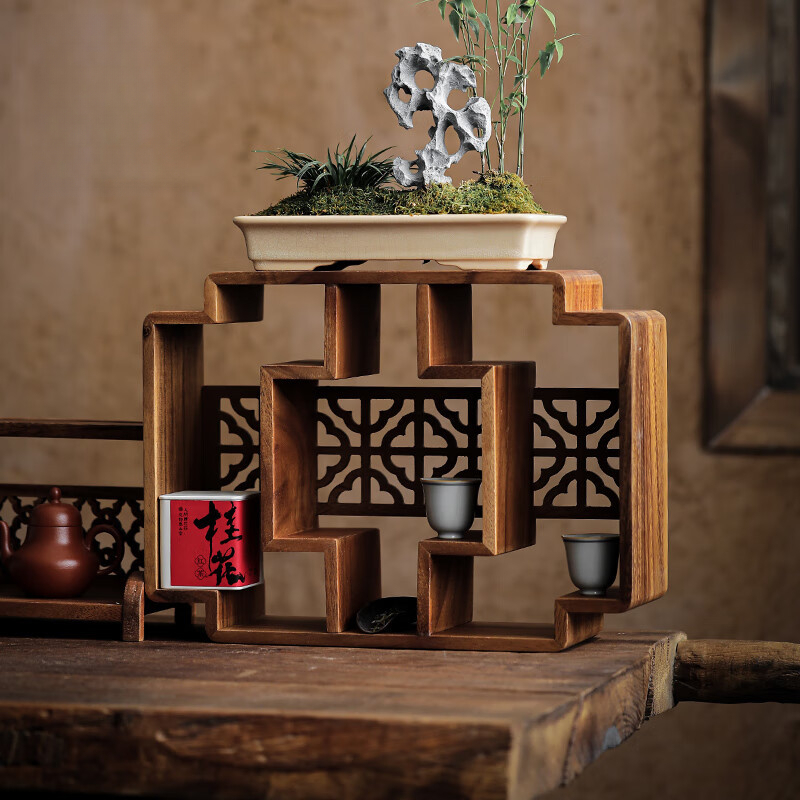 胡桃木茶具收納架