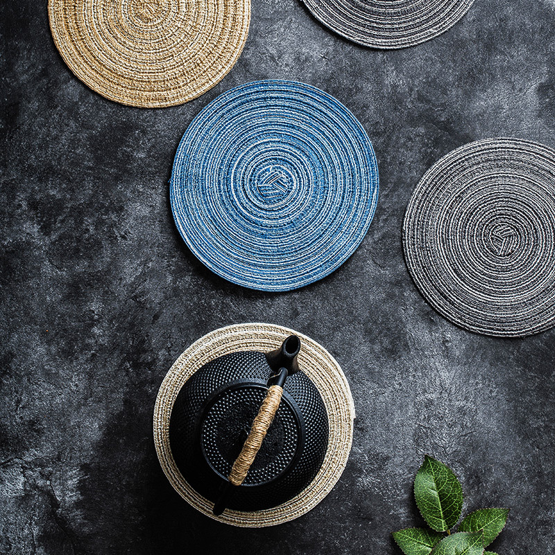 日式手工苧麻年輪編織隔熱墊