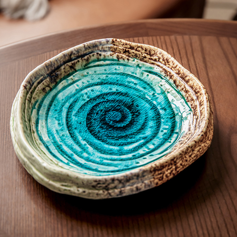 7英吋碧潭冰裂釉螺紋異型沙拉盤
