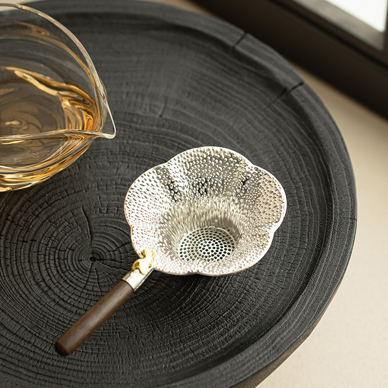 手工錘紋鎏銀小金魚茶濾