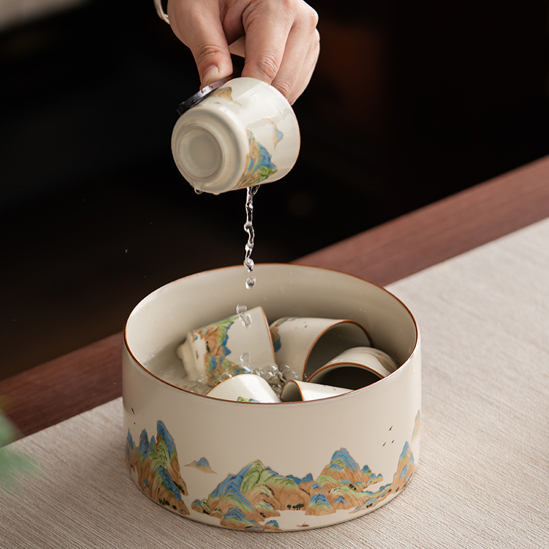 汝窯千裡江山功夫茶具茶盤套裝