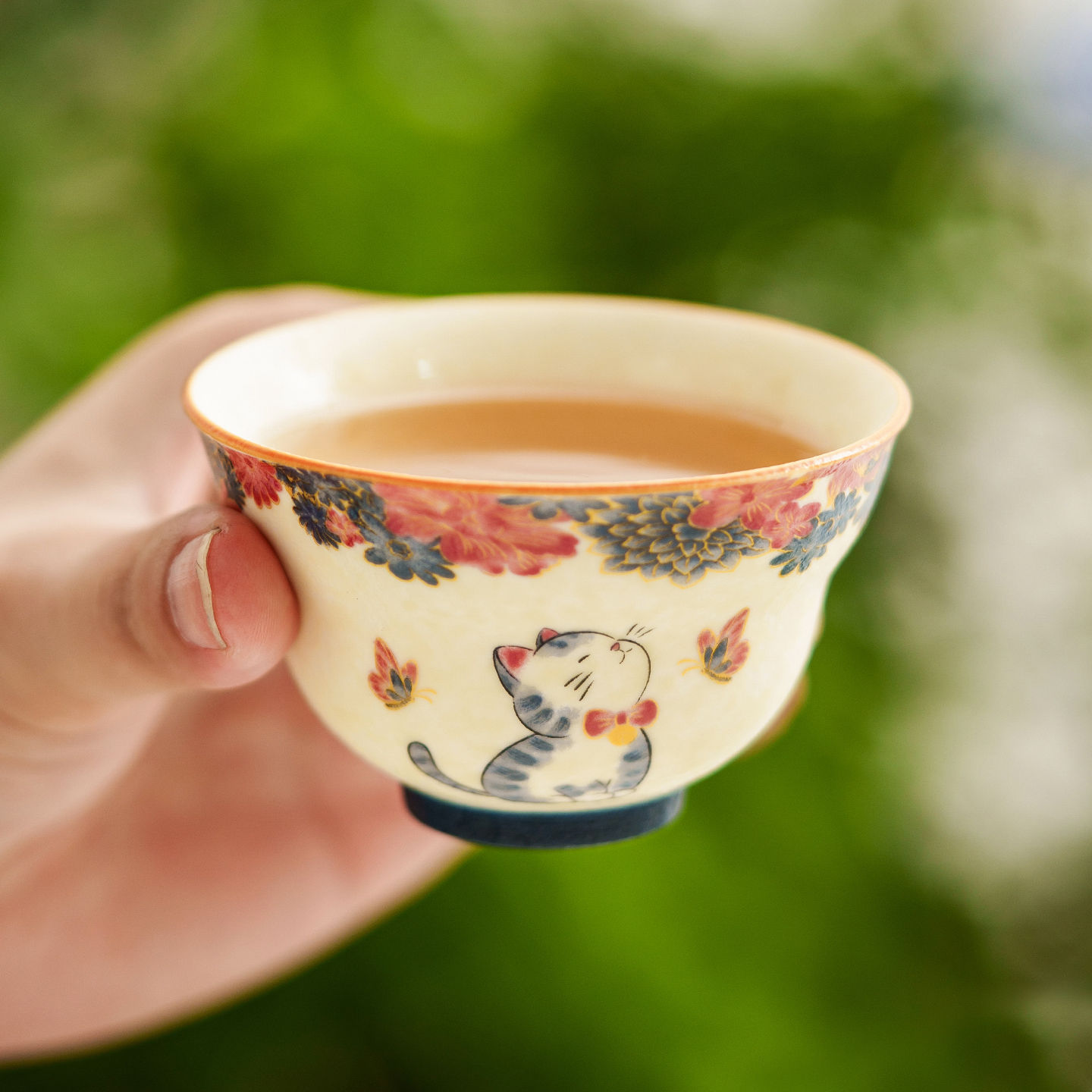 岩礦白蝶戀花萌貓福祿杯