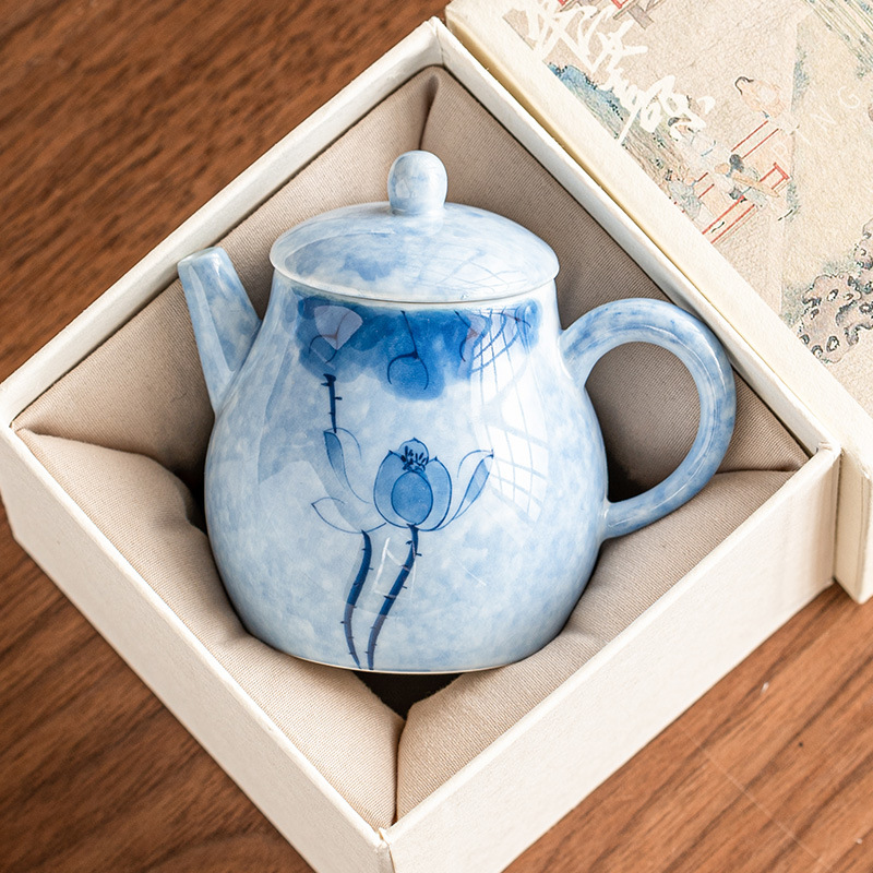 手繪藍蓮花集鼎壺