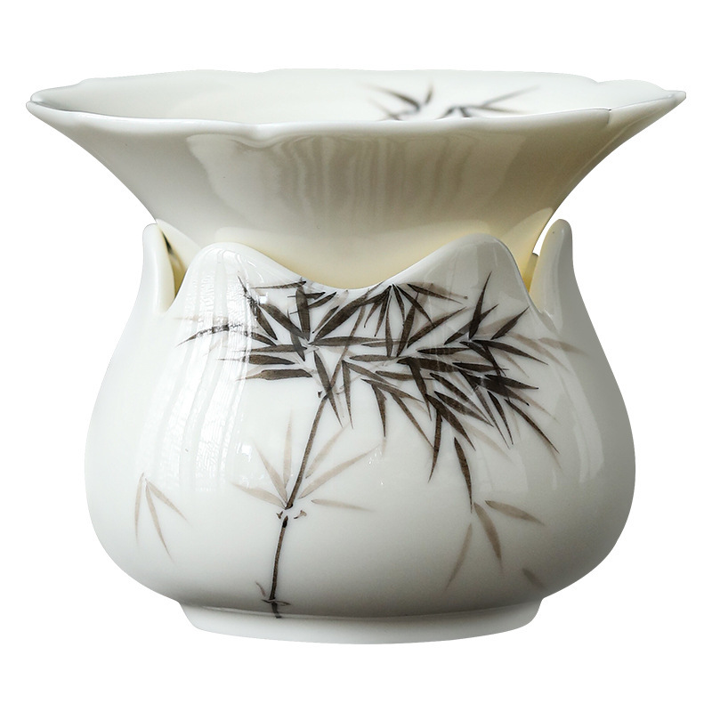 白瓷純手繪竹子茶漏