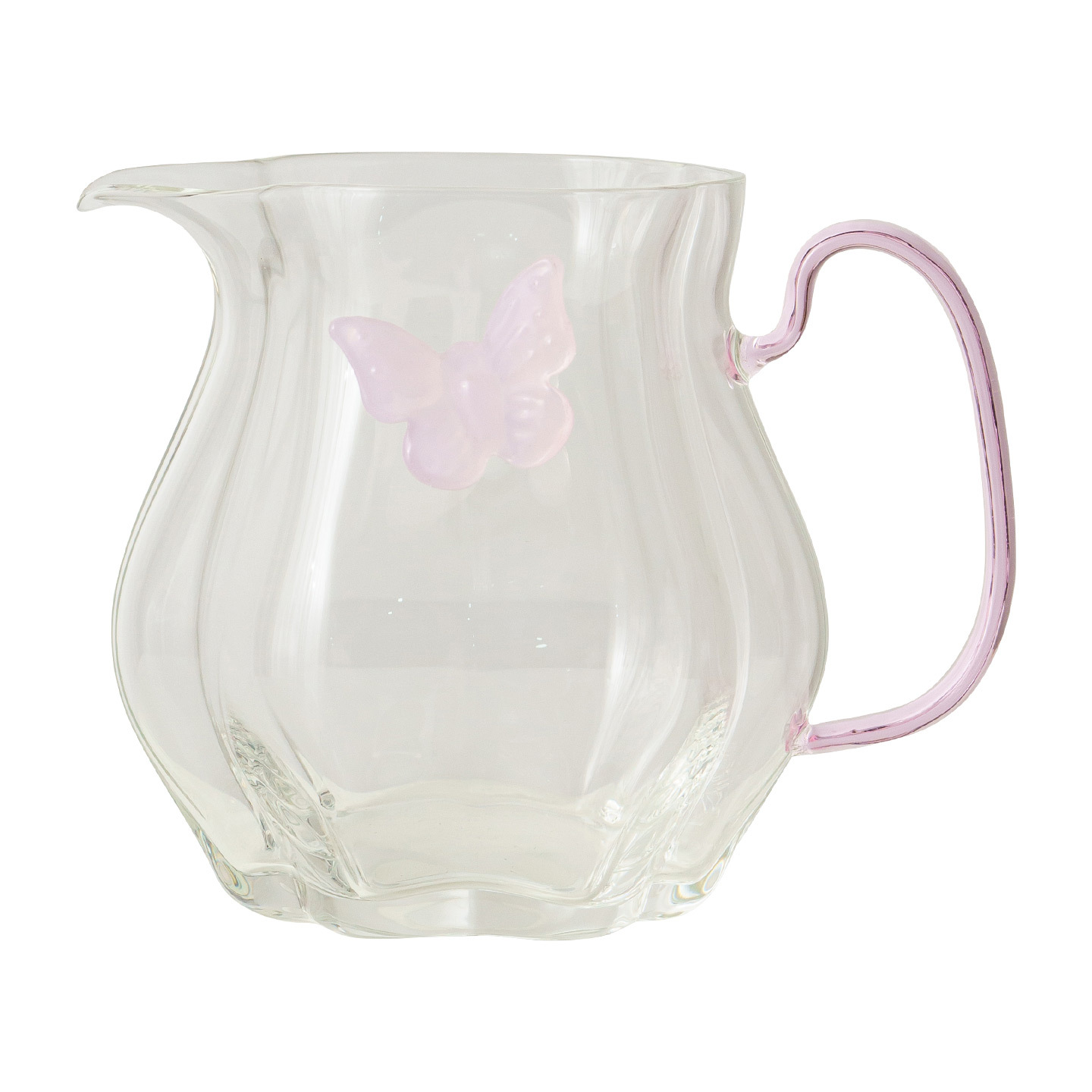 粉色瓜棱蝴蝶玻璃公道杯