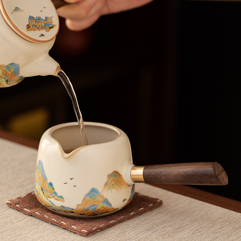 汝窯江山側把公道杯