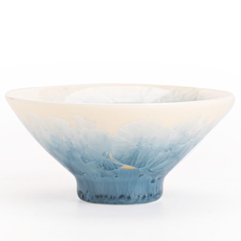 天藍冰花結晶釉斗笠杯