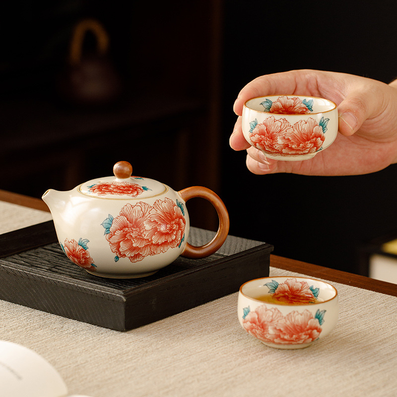 汝窯牡丹花茶具套裝