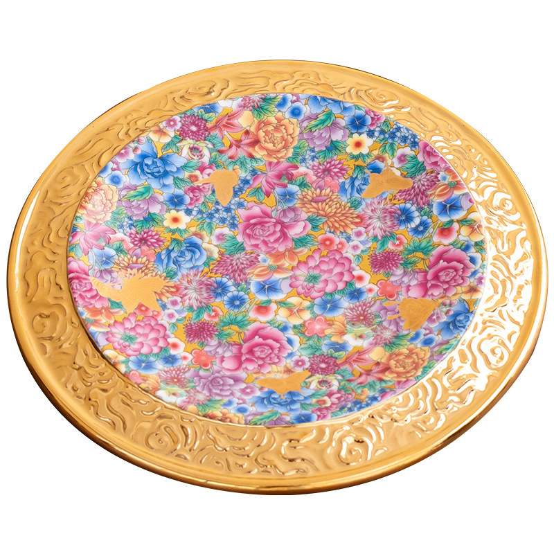 琺瑯彩芳華萬花陶瓷圓形壺承