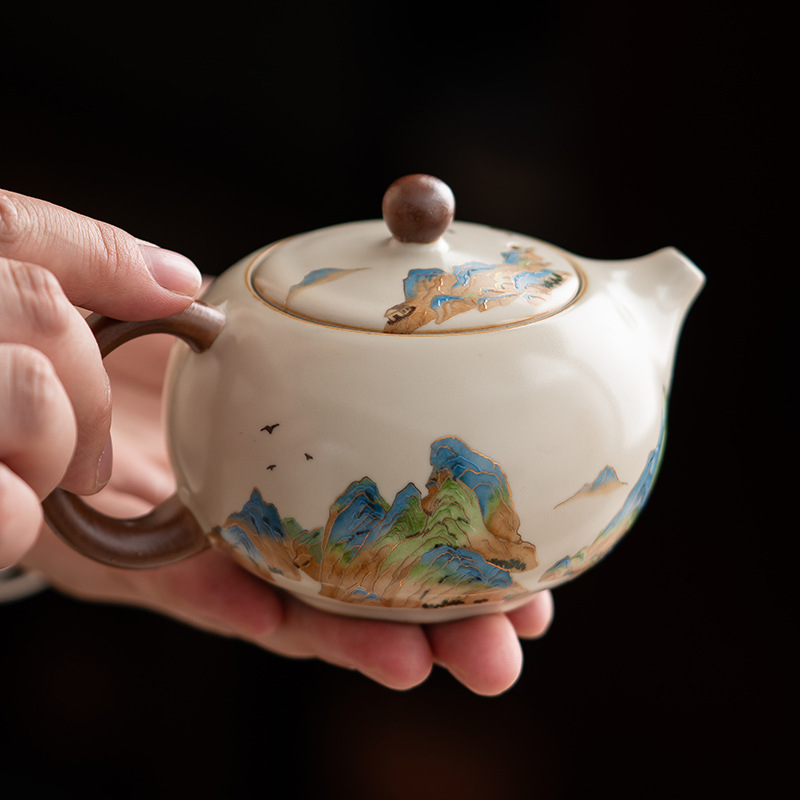 汝窯千裡江山西施壺