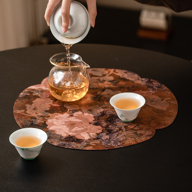 香雲紗牡丹雙面防水杯墊