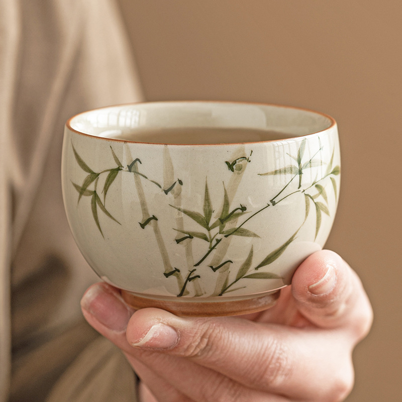 手繪翠綠文竹將軍主人杯