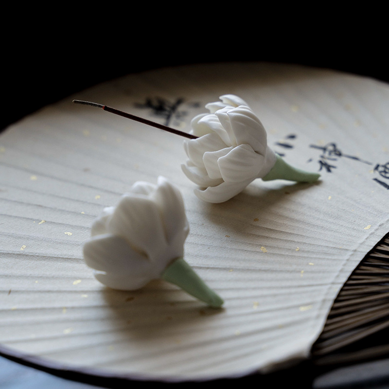 手捏陶瓷摩力花茶香插擺件擱筆架