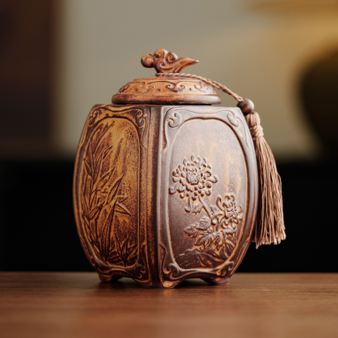 窯變古典棕黃茶葉罐