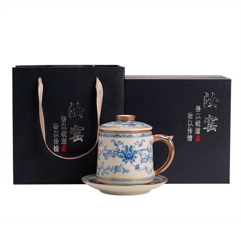 米黃汝窯繁花辦公杯