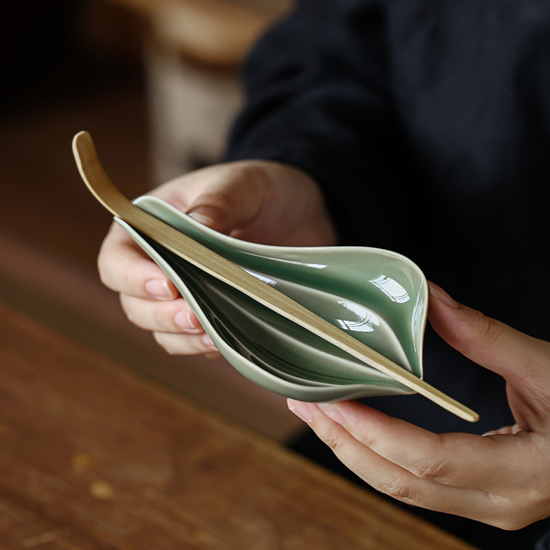 越窯青瓷四葉草茶則