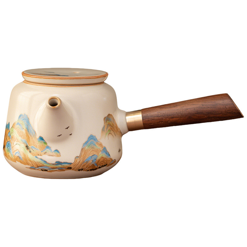 汝窯千裡江山側把壺