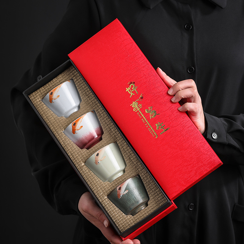 蓮蓬荷花浮雕四季杯