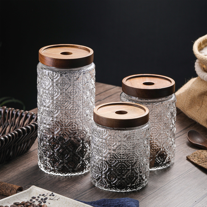復古九宮格玻璃密封罐食品級浮雕儲物罐子零食乾果收納罐茶葉罐