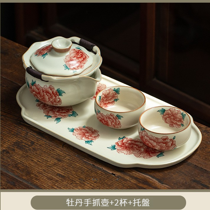 汝窯牡丹花茶具套組