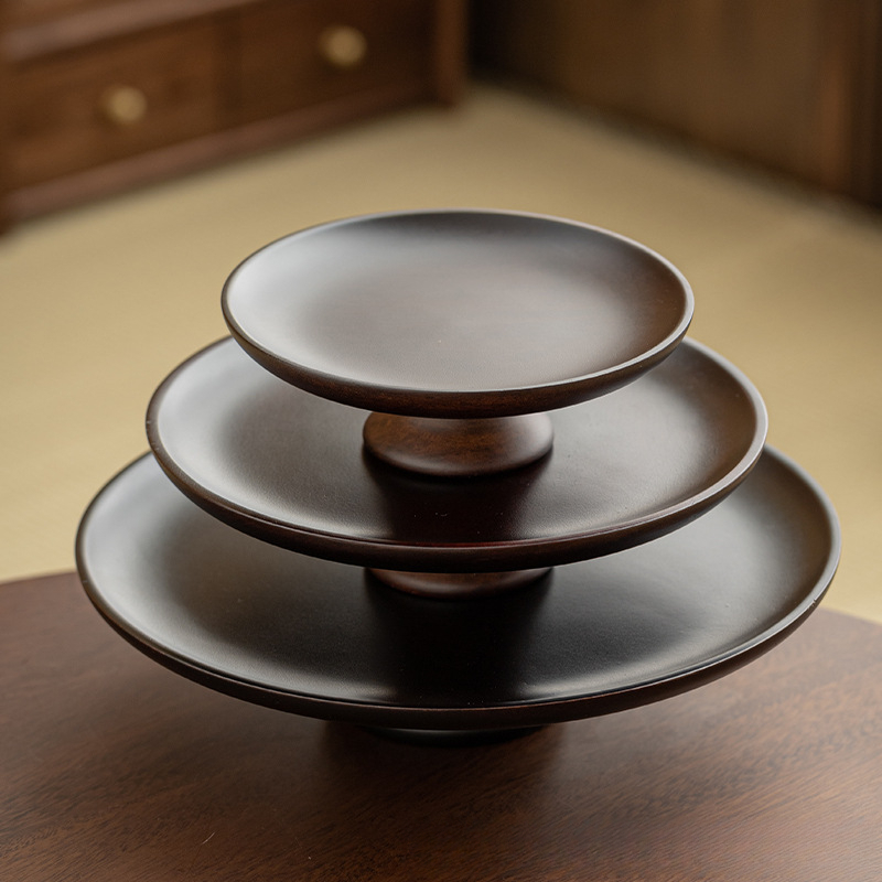 重竹材質圓形日式茶點高腳盤