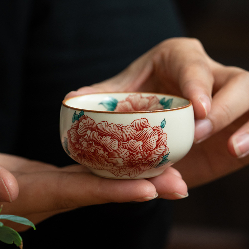 汝窯牡丹花品茗杯