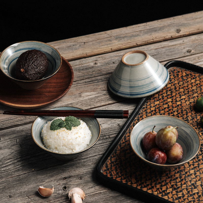 日式青雲手繪陶瓷5英吋斗笠碗