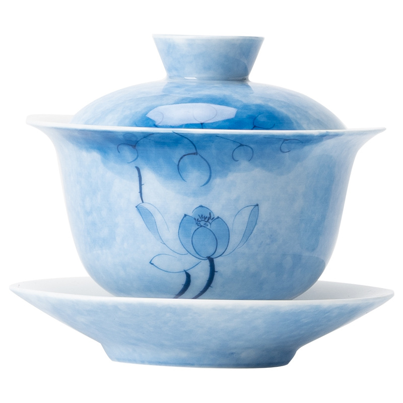 手繪藍蓮花茶杯