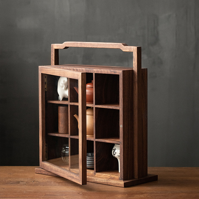 黑胡桃木新中式帶門多寶閣