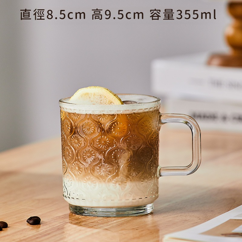 復古浮雕海棠花玻璃杯