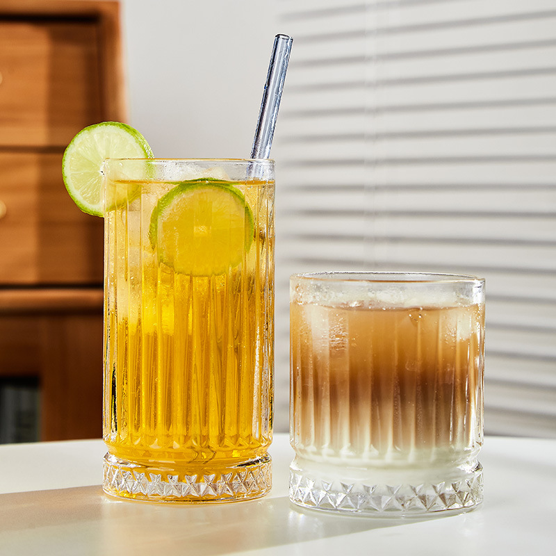 高顏值復古條紋美式玻璃杯