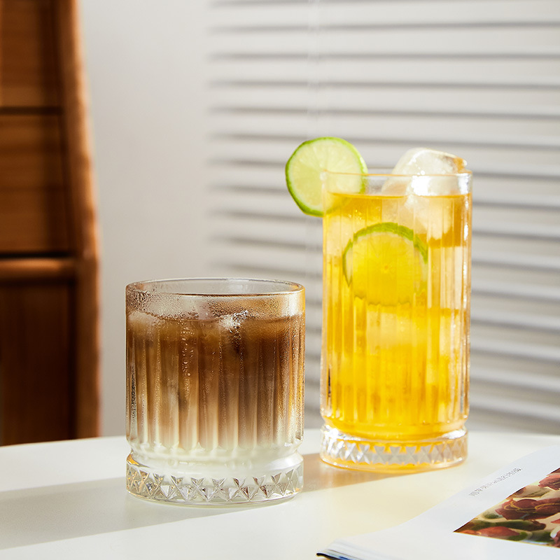 高顏值復古條紋美式玻璃杯