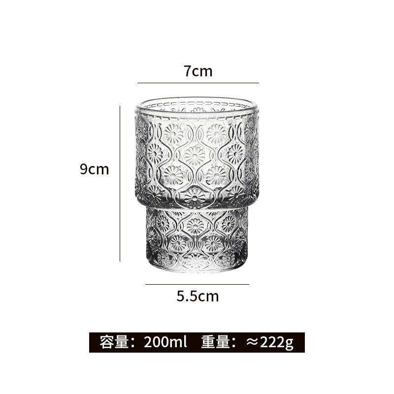 可叠海棠花浮雕玻璃杯