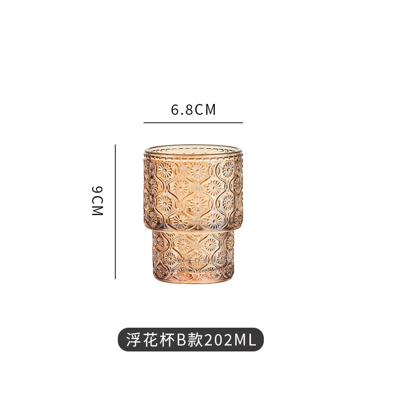 可叠海棠花浮雕玻璃杯