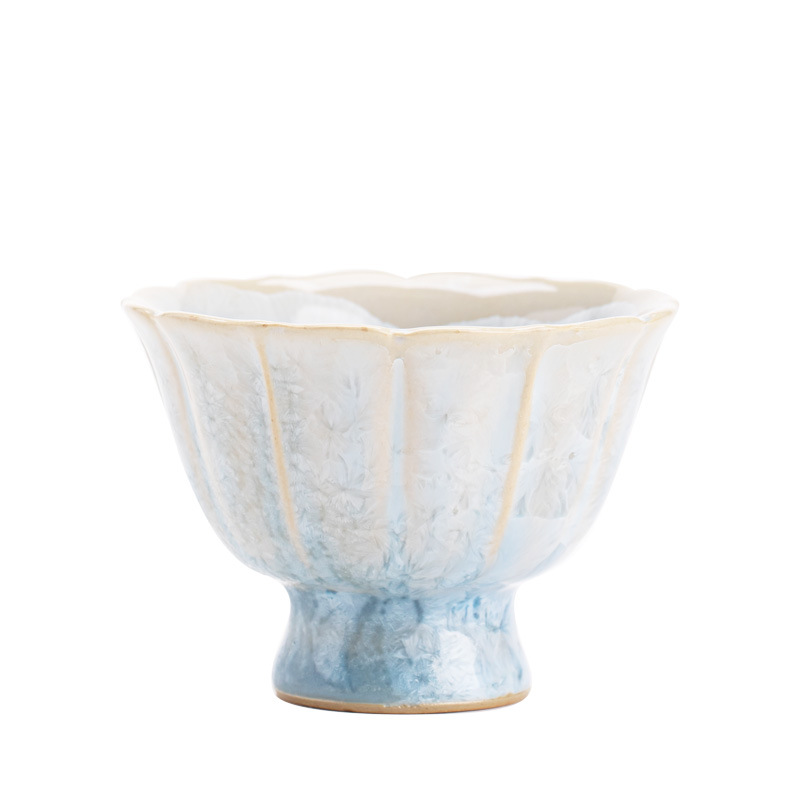 結晶釉窯變花口茶杯