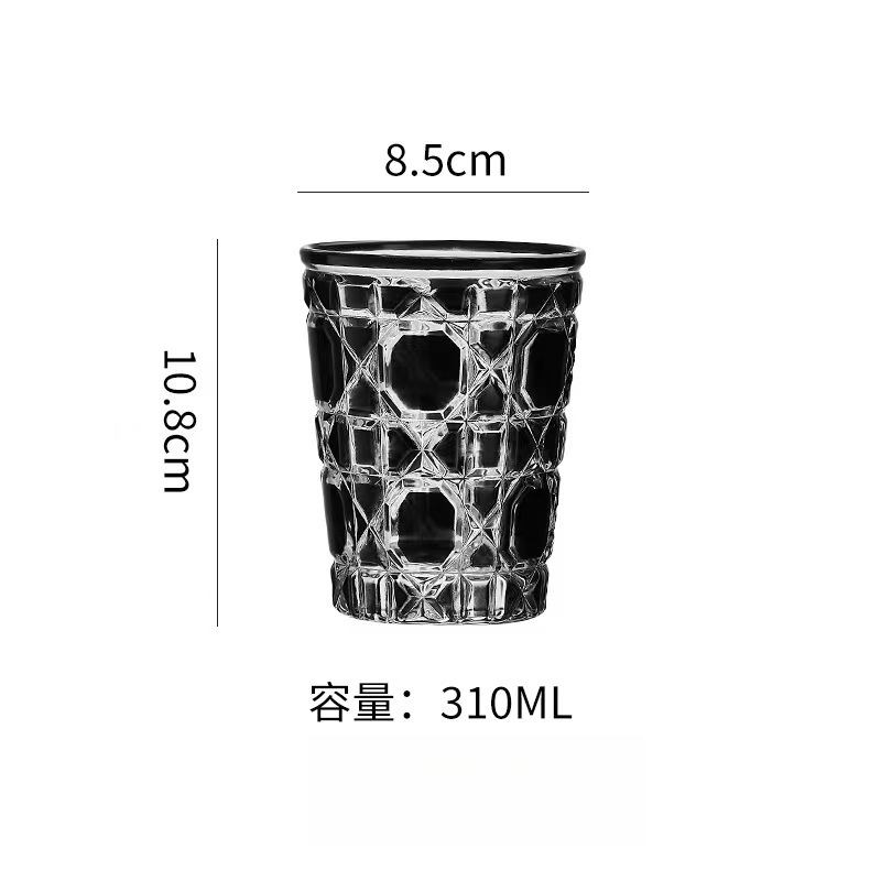 復古輕奢格紋水晶玻璃咖啡杯