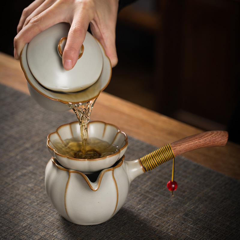 加厚汝窑側把公道杯