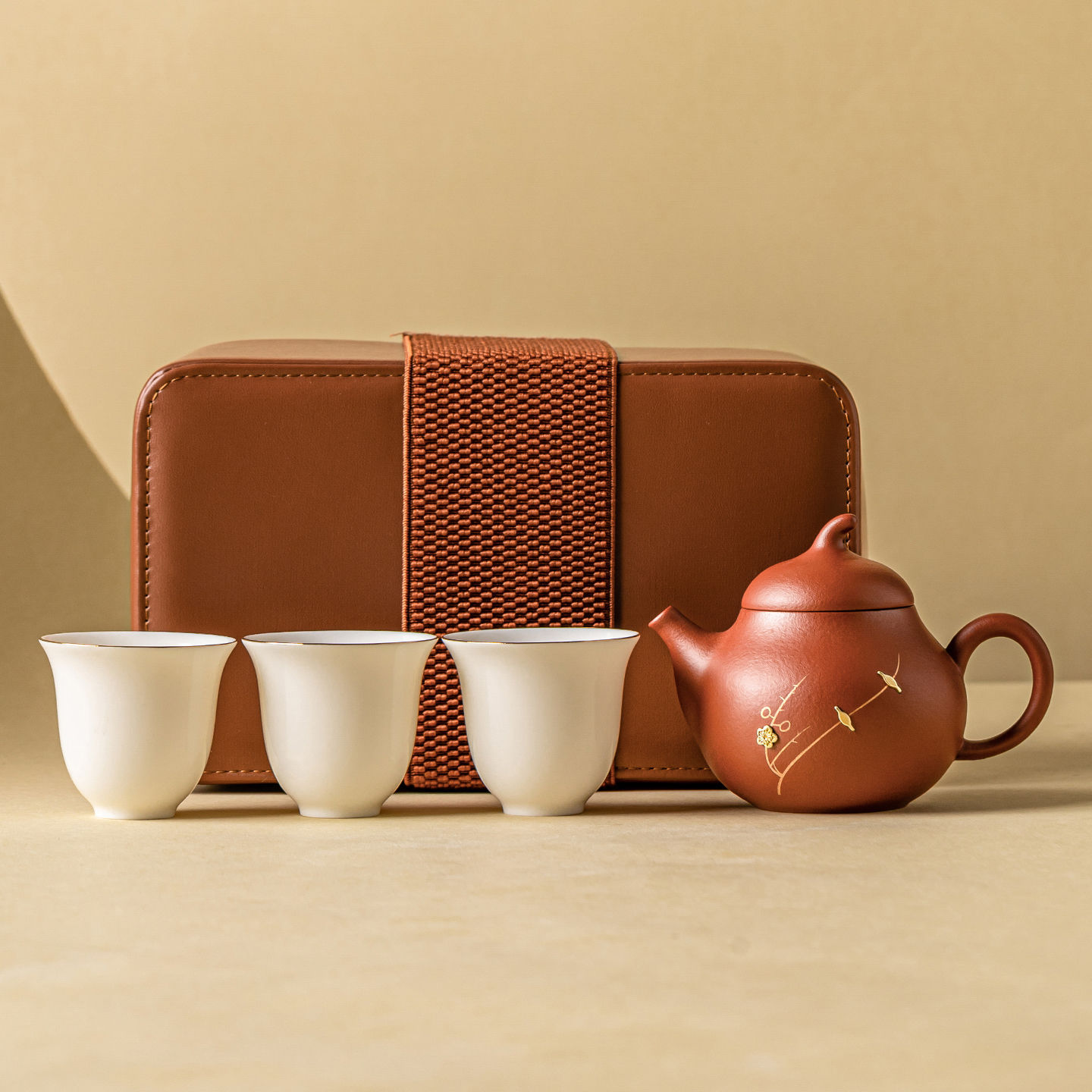 鋦釘梅花枝便攜式旅行茶具一壺三杯