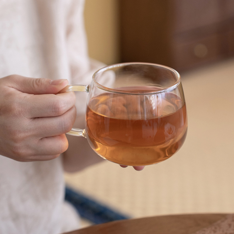 手繪竹子釉下彩帶蓋玻璃泡茶杯