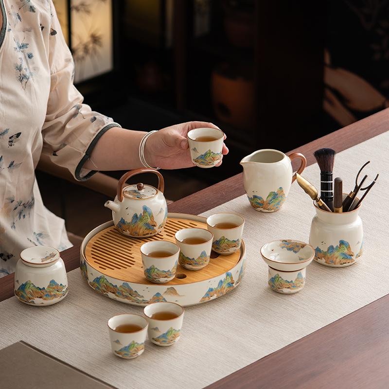 汝窯千裡江山功夫茶具茶盤套裝