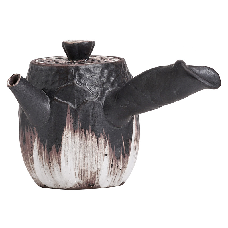 侘寂風粗陶側把壺