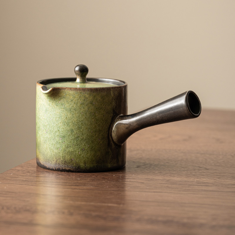 窯變復古瑪瑙入釉側把壺