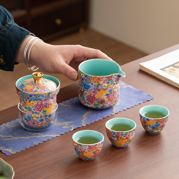 琺瑯彩便攜快客杯旅行茶具