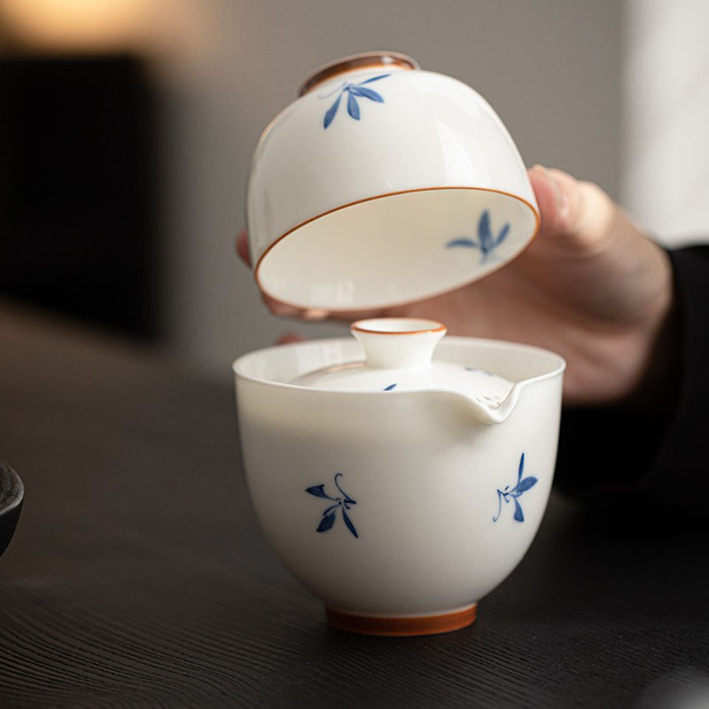 釉下手繪蝴蝶蘭花快客杯